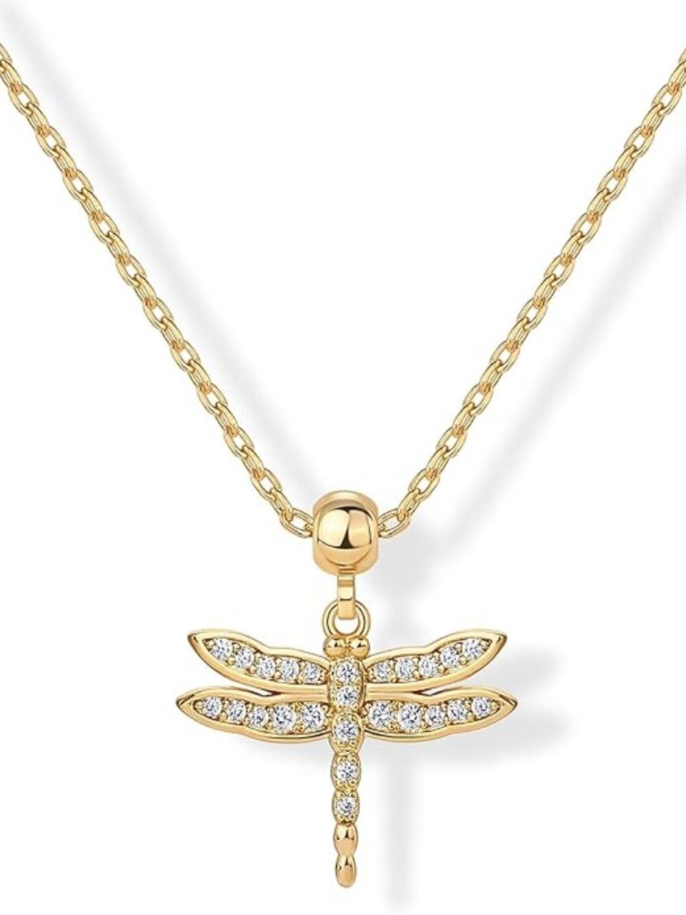 PAVOI 14K Gold Plated Dainty Necklace with Charms Adjustable Chain Dragonfly